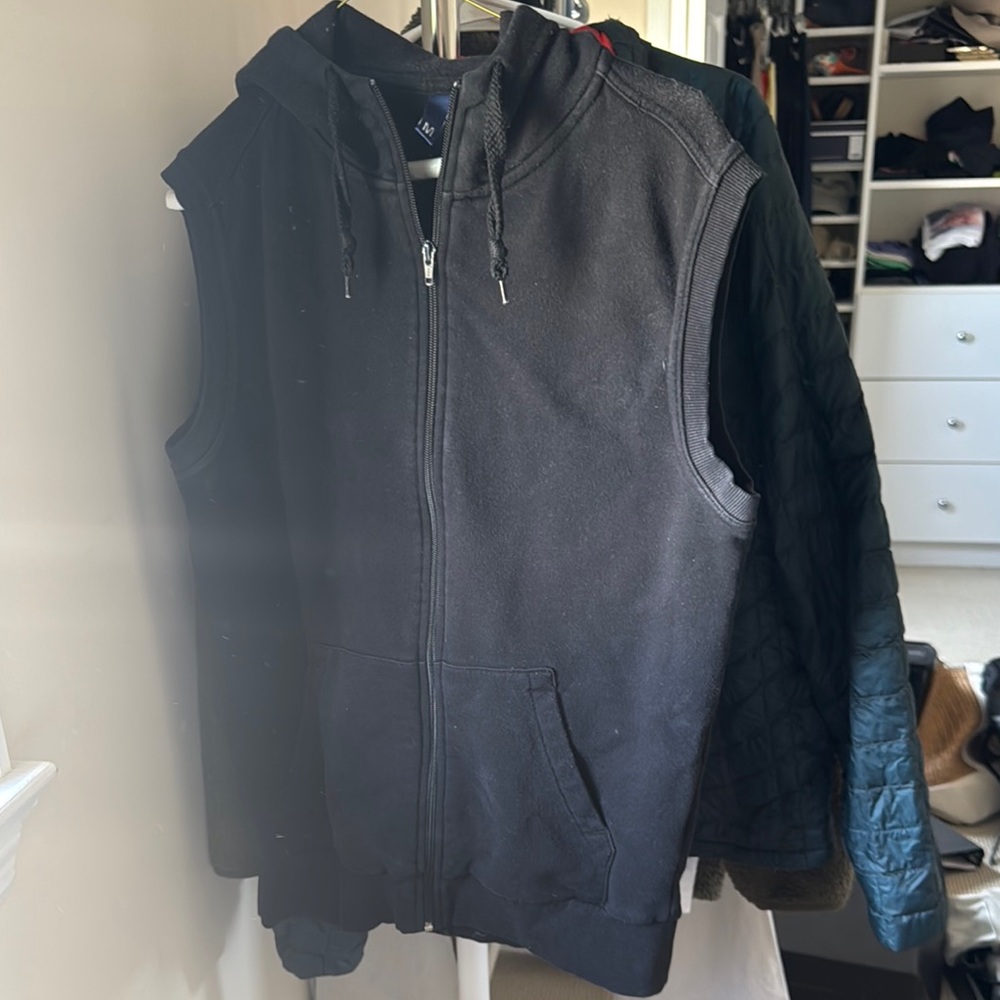 H&M Black Hooded Vest Full-Length Zipper